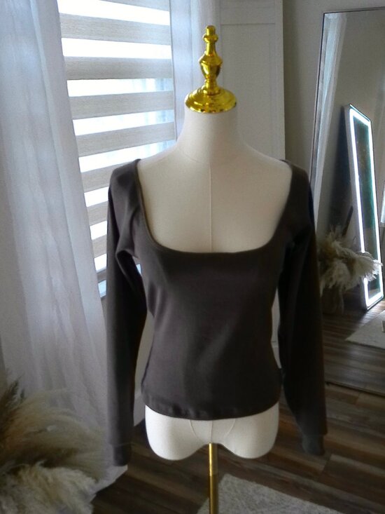 Lucy Paris Tops - Lucy Paris Ribbed Square Neck Long Sleeve Top S Cocoa Brown